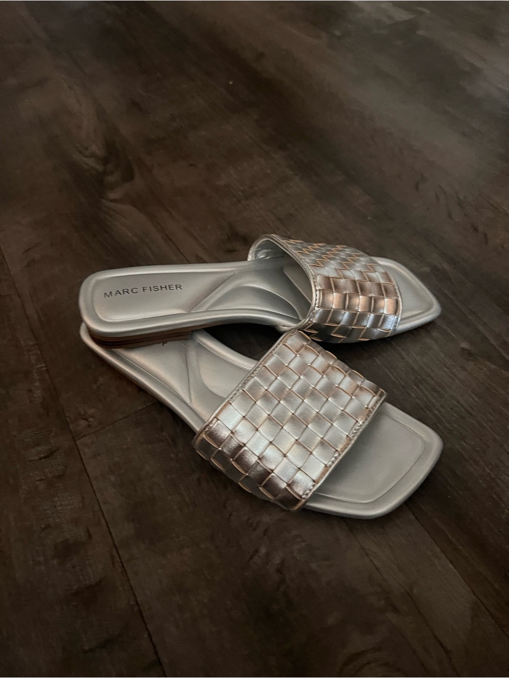 Marc Fisher Woven Metallic Slide Sandals - Silver